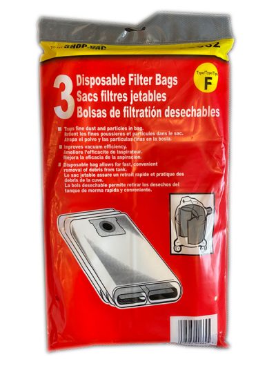 SHOP VAC 90662 TYPE F DISPOSABLE FILTER BAGS 10 TO 14 GALLON