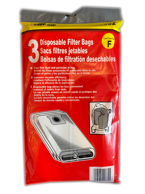 SHOP VAC 90662 TYPE F DISPOSABLE FILTER BAGS 10 TO 14 GALLON VSS+