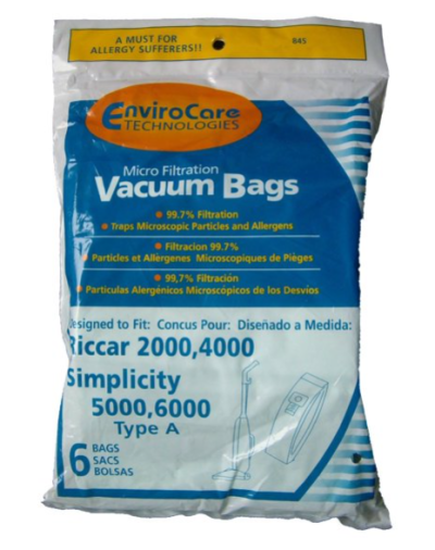 Riccarr Simplicity Upright Micro Replacement Vacuum Bags 2000 4000 6000 6pk 845