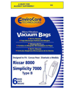 Riccarr Simplicity type B 7000 8000 Replacement Vacuum Bags 6pk 846