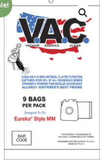 Eureka Style MM HEPA Vacuum Bags 9 Pack By V.A.C.