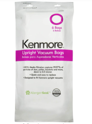 Kenmore 53294 Style O HEPA Cloth Vacuum Bags for Kenmore Upright Vacuum Cleaners 6 Pack White 53294