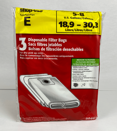 Type E - 9066133- Shop-Vac® 5-8 Gallon* Disposable Filter Bags (3 Pack)