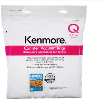 Kenmore Vacuum HEPA Bag Type Q 2 pack 53291 50557