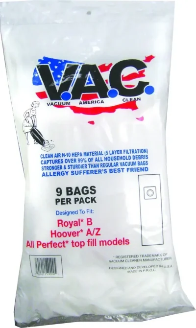 Vacuum America Clean Vac 7 Perfect P103 P104 P107 P108 / Royal Style B Uprights H-10 Hepa Filtration (Pack Of 9)