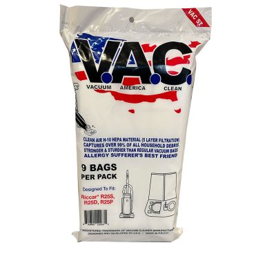 Revitalize your Riccar R25 Clean Air series upright vacuum with this set of 9 HEPA Media replacement bags. Compatible with all R25 models, including R25D, R25P, and R25S, these bags, designated as Riccar part R25H, ensure top-notch performance for your cleaning needs. VAC57
